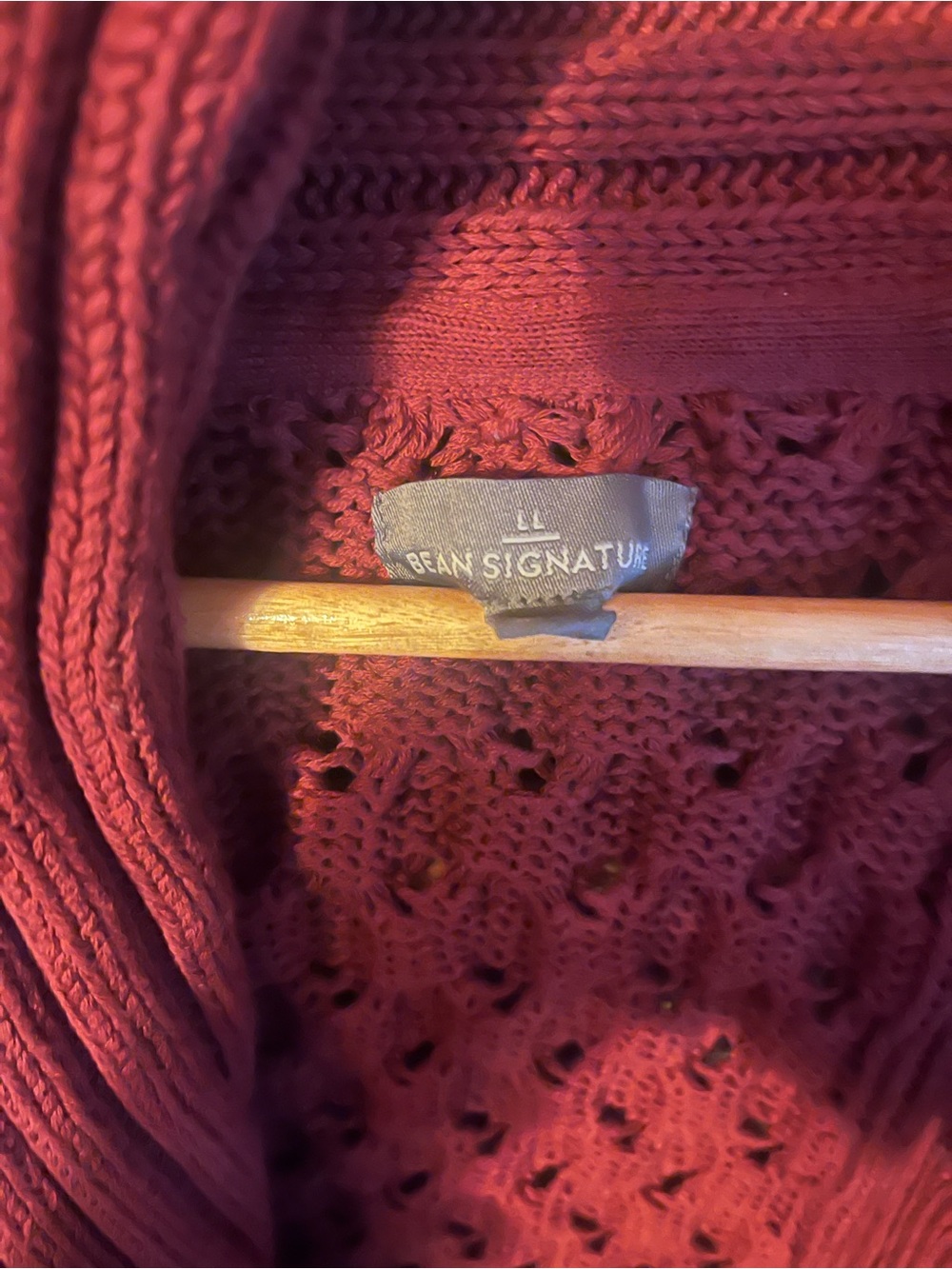 L.L. Bean Men's Shawl Collar Cable Knit Cardigan - Burgundy - Picture 2 of 4